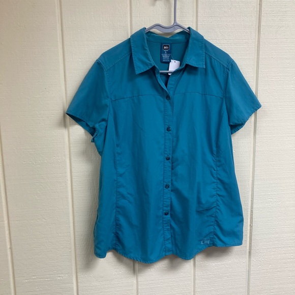 REI Button Down Shirt Short Sleeves Blue Women's XL - Picture 1 of 8